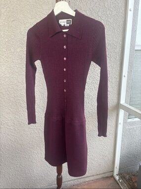 a.s.a.p Saks Fifth Avenue Long-Sleeve wool Ribbed Button Dress in Plum